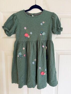 Mini Boden Sage Green Floral Puff-Sleeve Dress